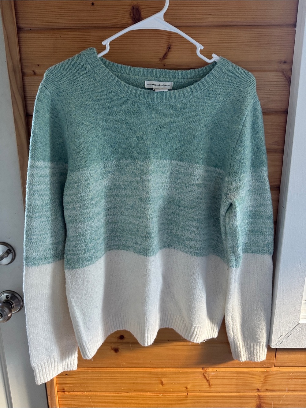 cupcakes & cashmere Mint and Cream Colorblock Crewneck Sweater